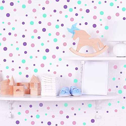 288 Pieces Dots Wall Stickers Large Circle Wall Decal for Bedroom Assorted Polka Dot Stickers Playroom Nursery Removable Vinyl Decal s, 8 Sheets (Green, Purple, Pink)