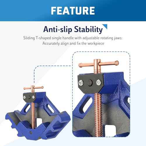 DASBET Cast Iron Heavy Duty Two Axis 90 Deg Welding Clamp Right Angle Self Centering Jig Fixture for Wood Miter Clamp