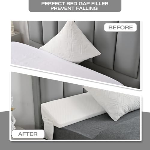 King Bed Wedge Pillow for Headboard Bed Gap Filler White Long Triangle Corner Nora Pillows,Dense Foam,Avoid Things Drops,Between King Size Frames and Mattress,Raise Pillow for Sleeping Home Bedding