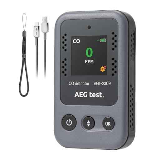 AGT-2309 Portable Carbon Monoxide Detector, Rechargeable Mini CO Monitor, 15-Day Standby with Lanyard for Travel & Camping, Handheld CO Meter with Audible & Visual Alerts, 0-1000ppm - Gray
