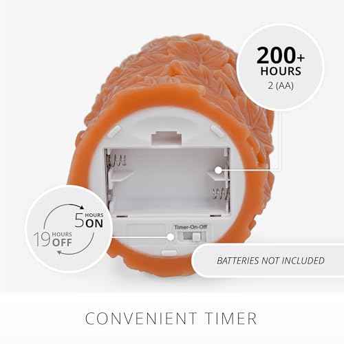 Luminara Flameless Marmalade Embossed Leaves 3.5" x 6.5" Pillar, Battery Operated & Timer Function, Fall Decorations Indoor Candle Moving Flickering Flame LED Light, Remote Ready (Sold Separately)