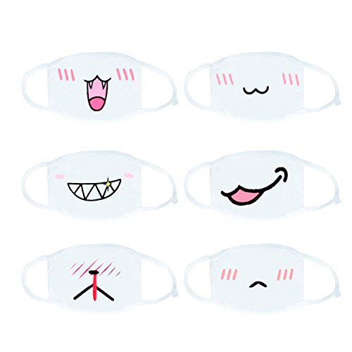 6 Pack Mouth Mask, Unisex Cotton Super Cute Fashion Face Mask Anti-Dust White for Boys and Girls
