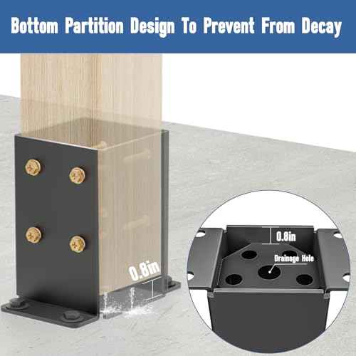 QZER 4¡¿4 Post Base, Inner Size 3.5""x3.5"" Deck Post Brackets, Heavy Duty Metal Black Powder Coated Fence Post Anchor Base for Pavilion Porch Railing Pergola Support Deck Base Plate 4 Pcs