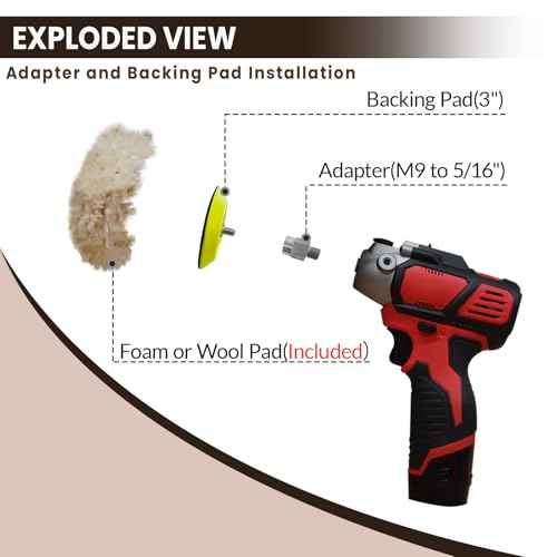 6 Pcs Buffing Polishing Kit for Milwaukee M12 Polisher/Sander,Includes M9 to 5/16"-24 Adapter, 3" Backing Pad, Sponge and Wool Buffing Pads