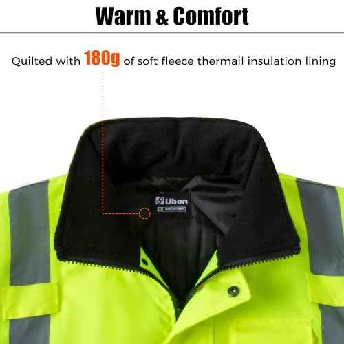Ubon High Visibility Winter Safety Jackets for Men, Waterproof Reflective Hi Vis Construction Worker Jacket for Cold Weather
