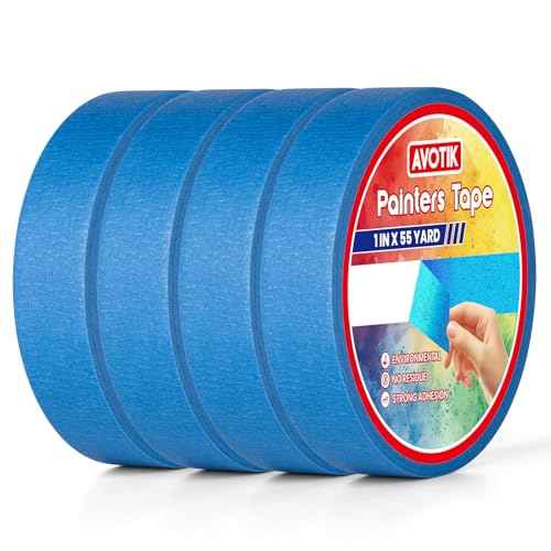 Blue Painters Tape 4 Rolls: Masking Tape 1 Inch Wide x 55 Yards - Painter's Tape Blue Masking Tape for Walls Painting Packing, Wood, Floors, DIY, Total 220 Yards