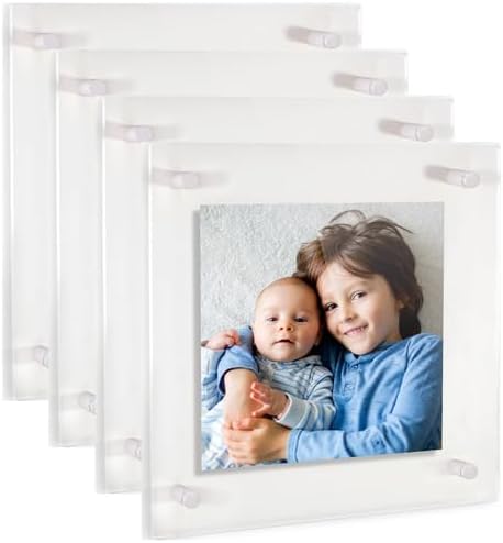 ArtToFrames 24x24 Inch Double Panel Floating Acrylic Picture Frame (Full Frame is 28x28) comes with White Standoff Hardware, Made in the USA, 4 Pack