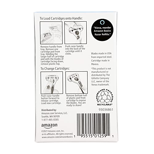 Amazon Basics 5-Blade Razor Refills for Women, (Fits Amazon Basics Razor Handles Only) (Previously Solimo), 6 Count (Pack of 2)