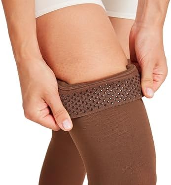 MGANG Medical Thigh High Compression Stockings for Men & Women, Pair, Open Toe, 15-20 mmHg Graduated Compression Support Hose, Opaque, Best for Varicose Veins, Edema, Flight, DVT, Swelling, Brown L