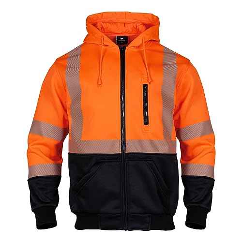 VENDACE High Visibility ANSI Class 3 Reflective Safety Fleece Sweatshirt Hoodie for Men Hi Vis Hoodies Zipper Jacket