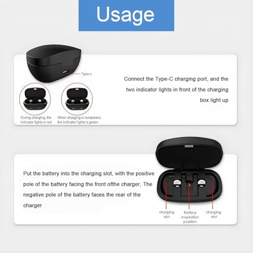 Rechargeable Hearing Aid Batteries and Charger for 312 Hearing Aid Amplifiers Battery Charger with 8 Pack 312 Button Rechargeable Batteries