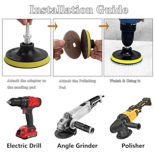4 Inch Diamond Polishing Pads Kit, 15PCS Wet/Dry 50-6000 Grit for Granite, Concrete, Marble, Quartz, Stone ? Works with Drill, Grinder, Polisher, Includes 5/8¡¯¡¯-11 Backer Pad