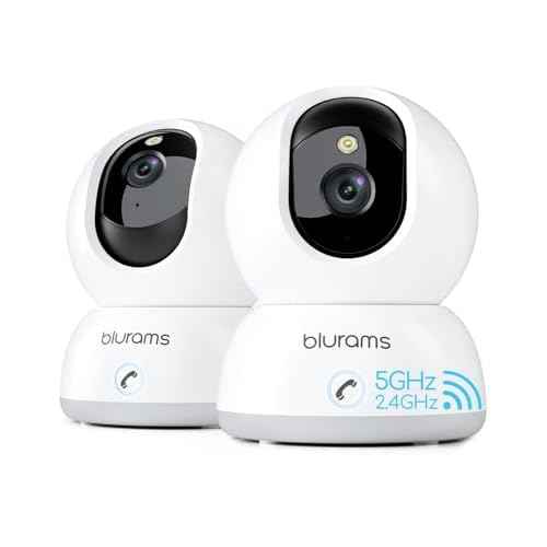 blurams 5G Indoor Camera, 2K Nanny Cam, 360¡Æ PTZ Pet Camera with Phone App, One-Touch Call, Color/IR Night Vision, Dual-Band Wi-Fi, Motion Tracking, Compatible with Alexa(2Pack)