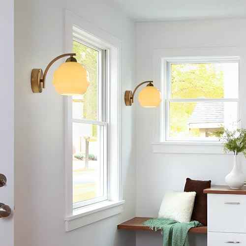 Mid Century Modern Gold Wall Sconce Glass Sconces Wall Lighting Bathroom Vanity Light Fixtures Globe Wall Lamp Bedroom Wall Lights for Living Room Bedroom Hallway Foyer