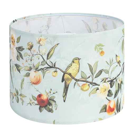 Drum Lamp Shades Set of 2, 13x13x10in Fabric Lamp Shade, Lampshade with Floral and Bird Print, Lamp Shades for Table Lamps, Support Spider and E26 Base