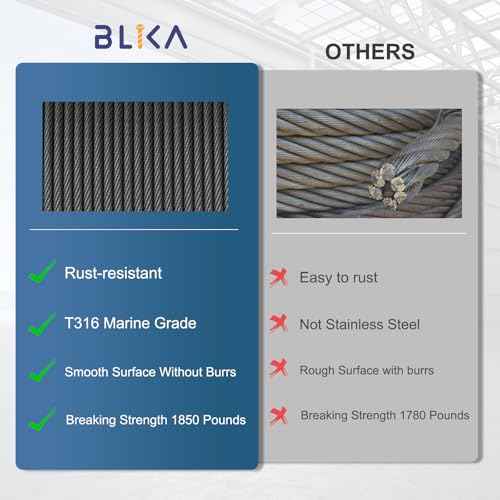 BLIKA 300FT 1/8" Black Stainless Steel Cable, T316 Marine Grade, Stainless Steel Wire Rope 7x7 Strand Construction, 1850lbs Breaking Strength Aircraft Cable for Deck Cable Railing, DIY Balustrades