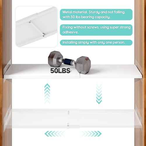Expandable Closet Tension Shelves Organizers, Heavy-Duty Metal Tension Shelf, Adjustable Locker Shelf Cabinet for Closets Wardrobe Pantry Cupboard Kitchen Laundry
