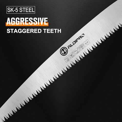 Folding Pruning Saw 10 Inch with Leather Sheath and Wenge Wooden Handle, SK5 Steel Blade, Foldable Hand Saw for Camping, Survival, Wood Cutting, Bushcraft and Tree Trimming