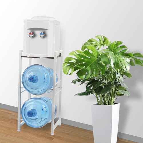 5 Gallon Water Bottle Holder with Walnut Storage Shelve, 3 Tier Water Jug Holder Water Storage Rack, Detachable Water Bottle Dispenser Stand Organizer for Office Kitchen Living Room, White