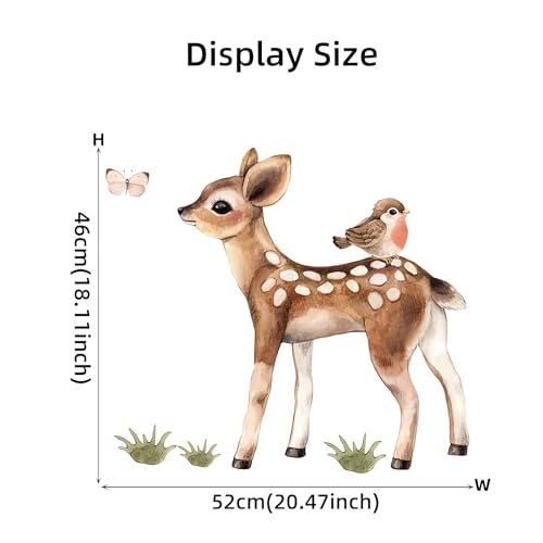 Cute Fawn and Bird Butterfly Deer Wall Stickers, sacinora Cartoon Jungle Animals Wall Decals Removable Vinyl Peel and Stick for Kids Baby Nursery Living Room Bedroom Children's Room Art Decorations