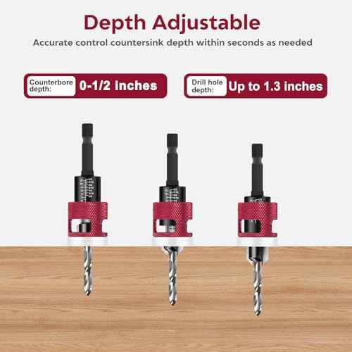Countersink Drill Bit Set - Countersink Drill Bit with Low Friction Depth Stop, Replaceable HSS M2 Tapered Bits, Carbide Drill Bits 1/4¡± Hex Shank for Woodworking Tools & Hand Tools