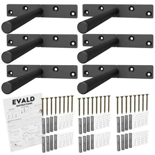 EVALD Heavy Duty Floating Shelf Bracket | 6-Inch Floating Mantel Mount, Blind Shelf Supports, and Anchors | Floating Shelf Hardware for Home and Office Decor | Fireplace Mantel Brackets (6 Pack)
