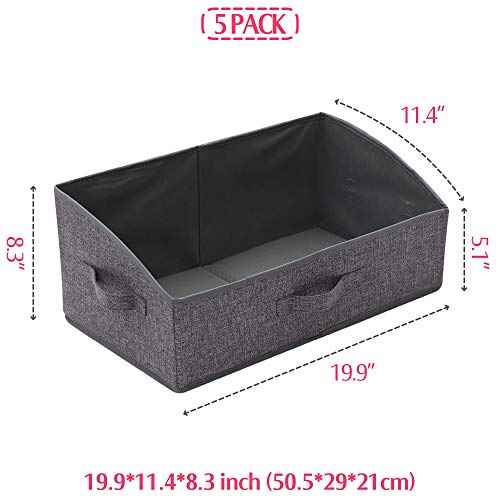 5 Pack Trapezoid Large Foldable Closet Storage Bins with Handle, Fabric Storage Organizer Cube Cloth Containers Linen Box Shelf Baskets for Clothes Clothing Shelves Wardrobe