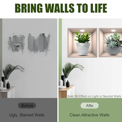 5 Pack 3D Green Plant Wall Decals Peel and Stick, Waterproof Wall Stickers Decor, Durable Vinyl Wall Murals for Bedroom, Living Room, Bathroom, Kitchen, Office