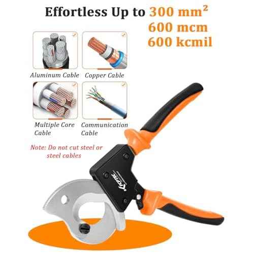 KF CPTEC Ratchet Cable Cutters Effortless up to 300mm©÷(AWG 600MCM) Ratcheting Wire Cutter for Electrical Aluminum, Copper & Multi-core Cables, Clean Cuts with No Fray