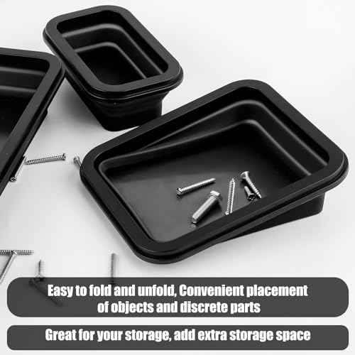 3pcs Magnetic Parts Tray, Magnetic Tray Insulating Silicone Magnetic Tool Tray for Mechanic's Folding Bowl & Magnetic Base for Nuts Washers Bolts Screws Pins (3 Sizes)