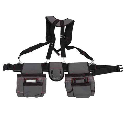 GOTOTOP Men's Tool Belt, 600D Oxford Fabric, Tool Belt Bag with Adjustable Waist Strap, Grey, 29.53 Inches, Tool Belts for Construction