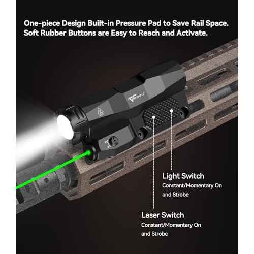 VOTATU M6L-G Picatinny/Mlok Flashlight Laser Combo Built-in Touch Pad Switch, Max 2400 Lumens LED Light and Green Laser with Tactical Strobe Mode, USB Magnetic Rechargeable