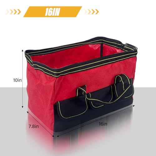 3 Pack Tool Bag with Waterproof Strong Hard Base, Large Organizer Heavy Duty Tool Bag Multi Pockets Wide Mouth Tool Tote for Various Tools (Multicolor,16 Inch)