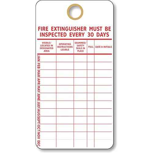 SmartSign ¡°Fire Extinguisher Must Be Inspected Every 30 Days¡± Monthly Inspection Tags, 5.75 x 3 inch 13 Point Cardstock, Red and White (Pack of 100), Made in USA