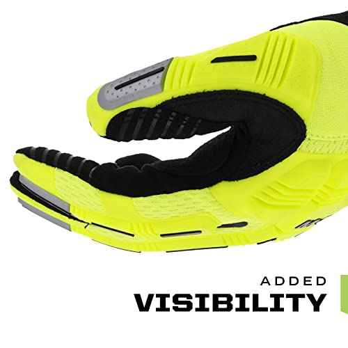 Mechanix Wear Size 10 Hi-Viz Yellow M-Pact Synthetic Leather And TrekDry Full Finger Anti-Vibration Gloves With Hook And Loop Cuff, Large (SMP-91-010)