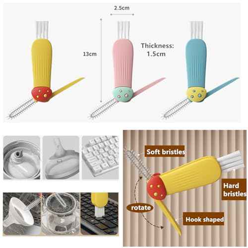 3 in 1 Cup Lid Cleaning Brush,Multifunctional Crevice Portable Cup Lid Cleaning Brush 3Pcs for Bottle Gap Tight Spaces Cup Gift (Mushroom, one Size)