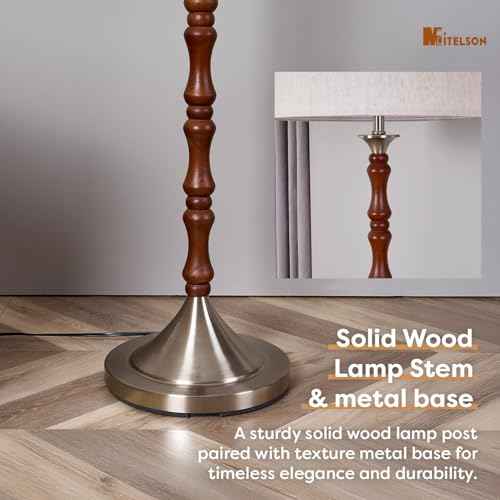 LED Floor Lamp, Mid Century Lamp with Drum Shade, Great Living Room D?cor, Rustic Retro Tall Lamp, Modern Standing Lamp for Bedroom and Office, Adjustable Lighting, Walnut Wood Finish