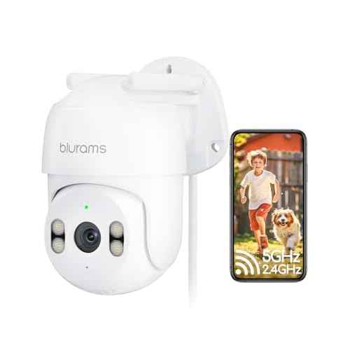 blurams 2K Outdoor Camera Wired, 5GHz/2.4GHz Wi-Fi Cameras for Home Security Outside with 360¡Æ PTZ, Color Night Vision, Motion Detection Tracking, Two-Way Audio, IP66 Weatherproof, Works with Alexa