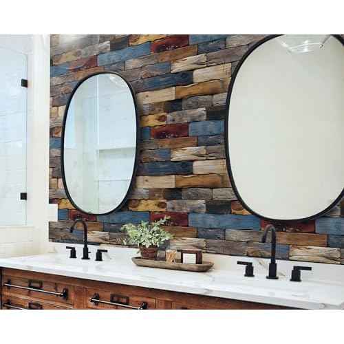 FLFK Faux Wood Bricks Wallpaper,Peel and Stick Wood Grain Wall Mural for Living Room, Bedroom, Kitchen, Office, Apartment Decor 16"x64"
