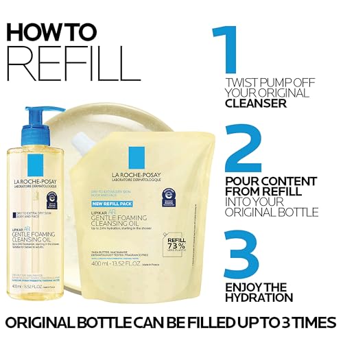 La Roche-Posay Lipikar AP+ Gentle Foaming Cleansing Oil, Gentle Oil Cleanser for Face and Body Formulated with Niacinamide, Long-Lasting 24-hour Hydration, Fragrance-Free & Soap Free