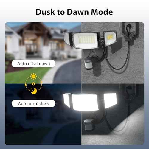 iMaihom 65W 6500LM Motion Sensor Outdoor Light, Plug In LED Security Lights 3 Heads Motion Detection Outdoor Light, Dusk to Dawn, IP65 Waterproof Flood Light with Remote Control for Yard Garage(Black)