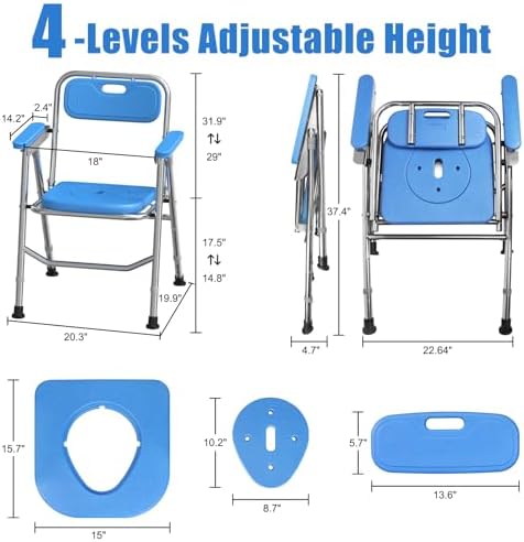 Shower Chair for Elderly & Disabled, Stainless Steel Foldable Shower Seat with Arm and Back, Height Adjustable Safety Bath Seat for Inside Shower, Shower Seat for Bathtub, 500lbs Capacity