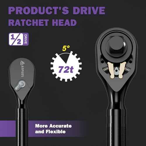 Stubby Ratchet,1/2 Inch Drive Mini Ratchet Wrench,72-Tooth Dual-Direction Ratchet, CR-MO Head Small Ratchet Wrench for Automobiles and Motorcycles