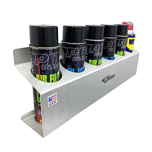 Pit Posse 302 Six Bottle Aerosol Spray Can Rack Shelf Holder 23" Caddy - Made in USA - Enclosed Race Trailer Garage Shop Storage Organizer Aluminum Storage Universal Mounting - 5 Yr Warranty (Silver)