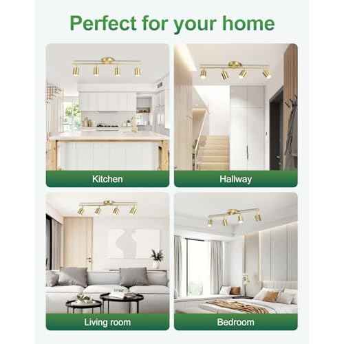 4 Ways Track Lighting, Rotatable Heads Tracks Light, Track Lightings Fixtures Ceiling with Foldable Arms, Brushed Gold Tracks Light for Kitchen, Living Room, Hallway(Bulbs Not Included)