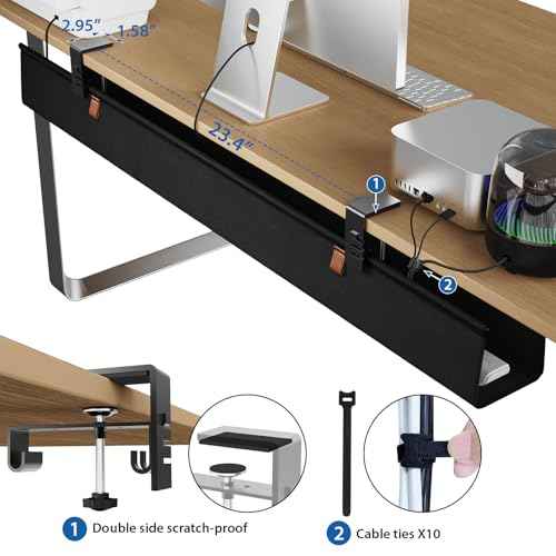 Zilink No Dril Under Desk Cable Management Tray 40" Cable Organizer Clamp/Screw Mount Premium Fabric Desk Wire Management for Office Home
