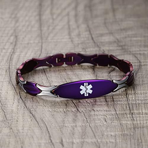 LinnaLove 7 1/2 inch Medical Alert Bracelets for women Stainless Steel Fashion Medical Bracelets Personalized Engraving