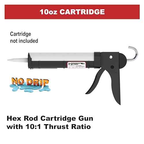 Albion Engineering H10XD Viper Line Manual Barrel Cartridge Caulking Gun with Hex Rod, No Drip, 1/10 Gallon (10 oz), 10:1 Drive