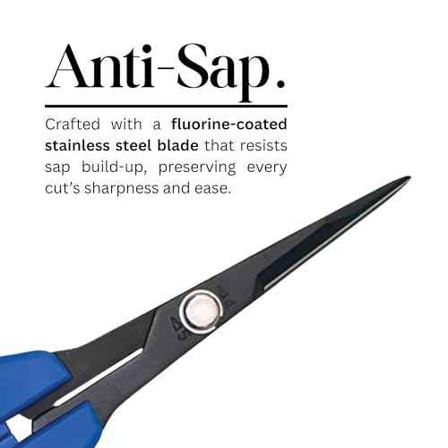 CHIKAMASA B-600SUFB, The Precise Specialty Trimming Scissors, Stainless Steel w/Fluorine Coating, for trimming plants and grapes, excellent for narrow stem-thinning inside closed and tangled spaces.