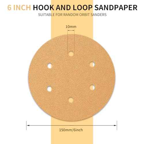 50 PCS 6 Inch 6 Hole Sanding Discs, Hook and Loop 80 120 220 320 400 Assorted Grits Sandpaper Disc for Random Orbital Sander